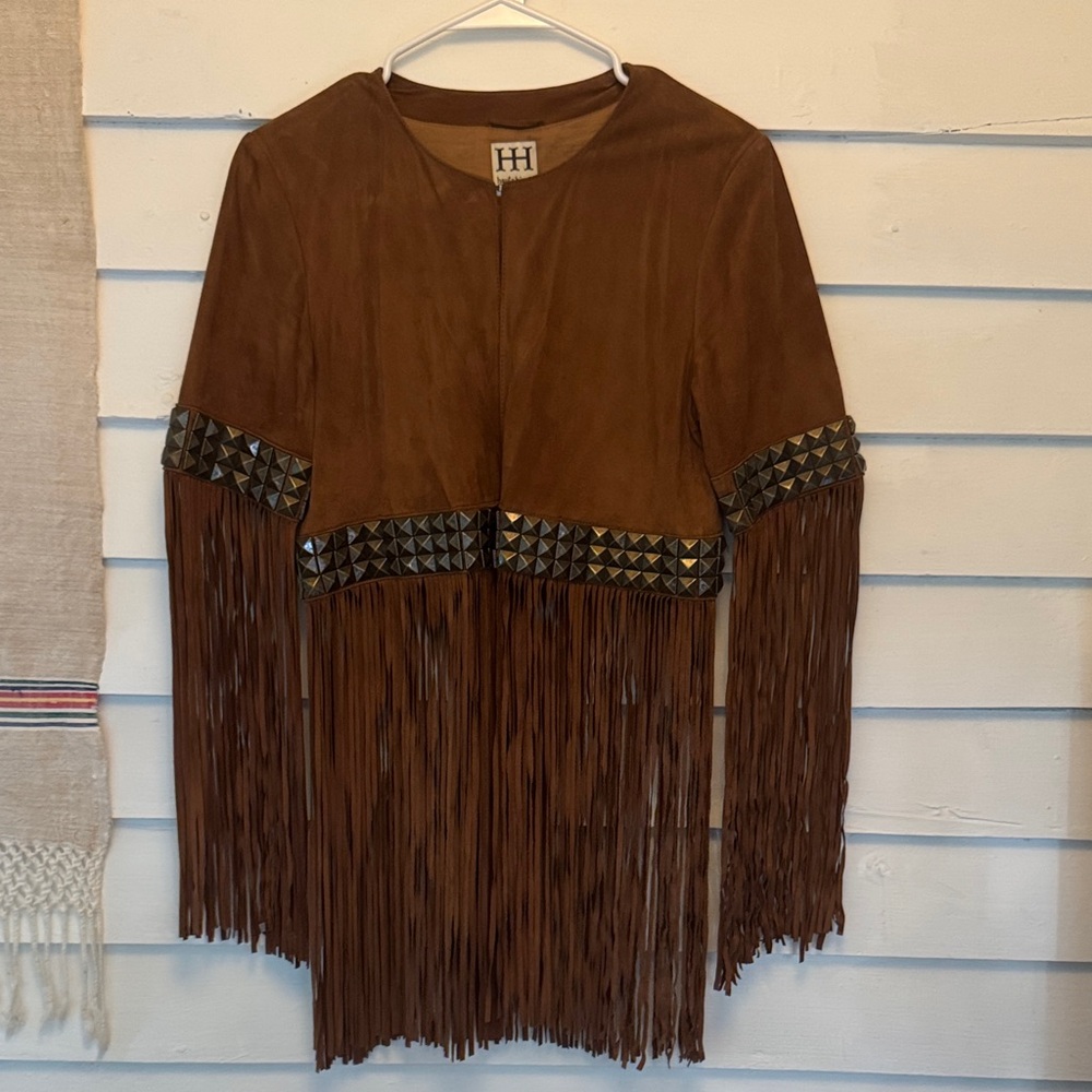 Haute Hippie Brown Fringe Jacket with Stud Accents